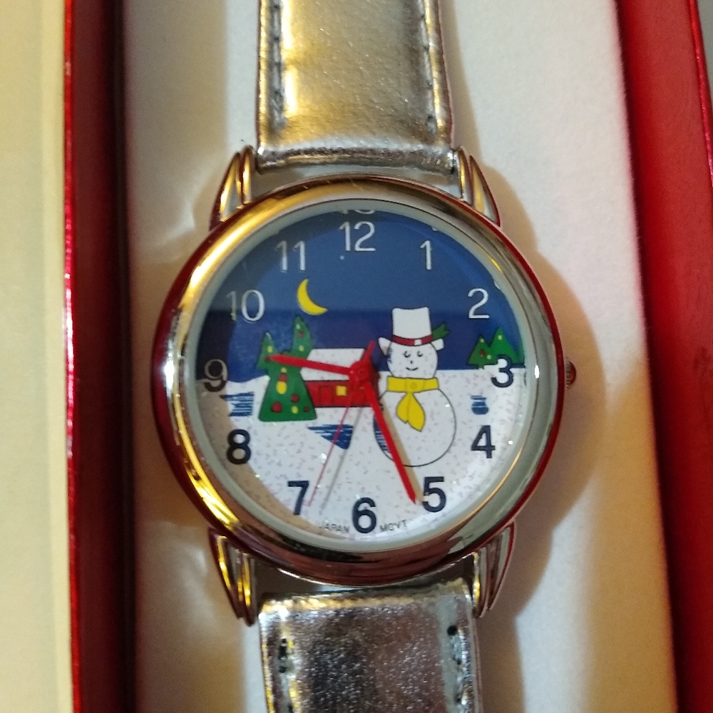 Snowman Watch Winter Christmas Silver Never Worn - Picture 1 of 7